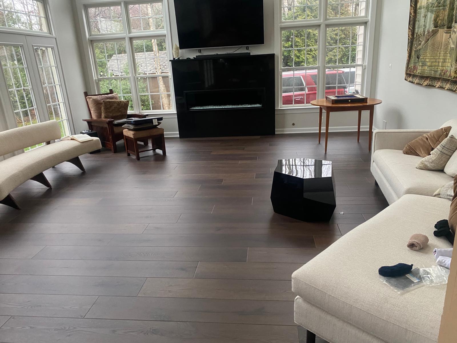 Luxury living room with fireplace and hardwood floors